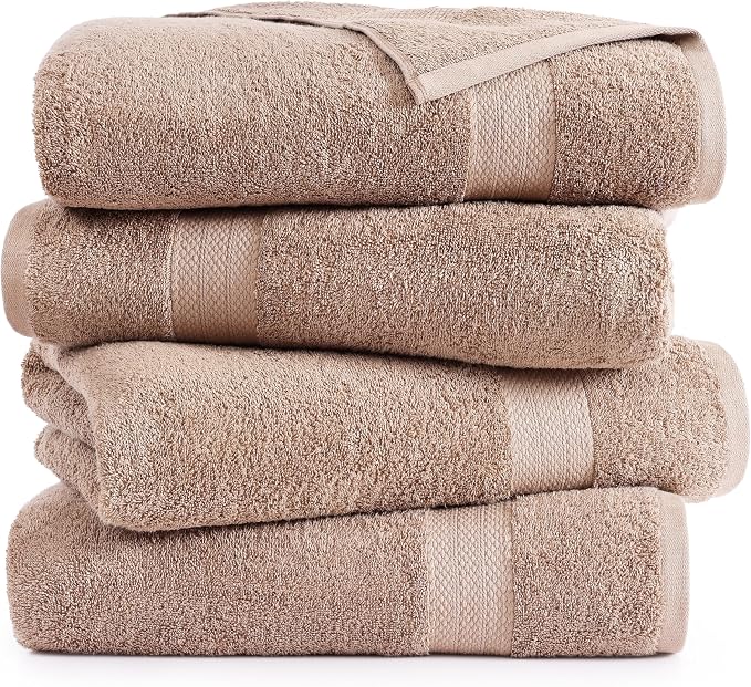 LANE LINEN 100% Pure Cotton Bath Sheets 4 Pack (35"x66") - Ring Spun Cotton Extra Large Towel Sets - Quick Dry, Soft & Absorbent Oversized Shower Towels - Sustainabaly Produced, Pre Shrunk - Taupe