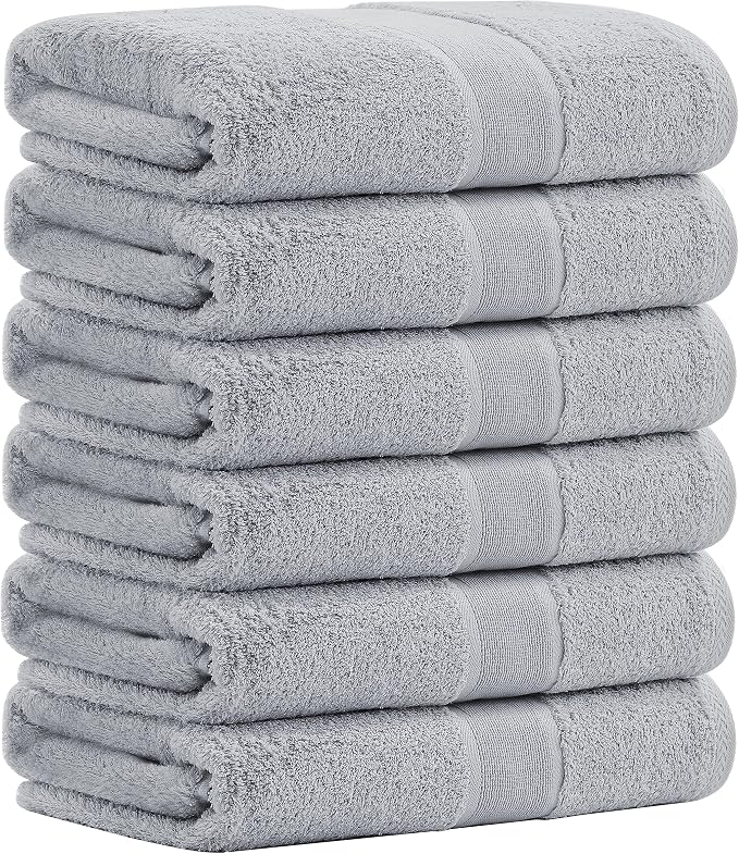 Aibaser Viscose from Bamboo and Cotton Bath Towels Set of 6-27x54 Inch Ultra Soft, Highly Absorbent Large Shower Towels for Bathroom, Spa & Gym (6 Piece Set) (Light Grey)