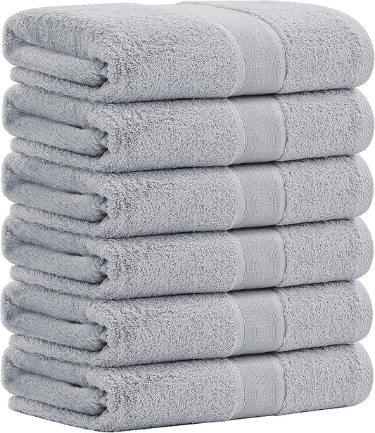 Aibaser Bath Towels, 27x54inch - Natural, Ultra Absorbent Towels for Bathroom, Travel, Gym, Shower and Spa (6 Piece Set) (Light Grey)