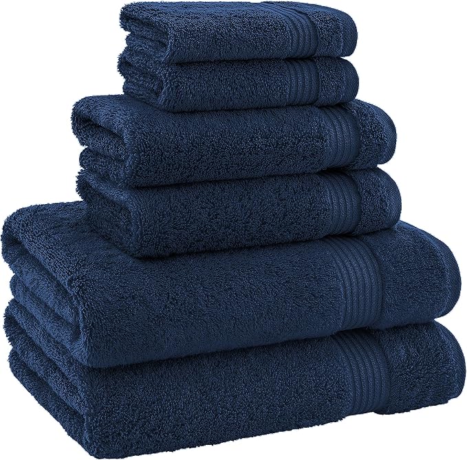 American Bath Towels 100% Cotton 6 Piece Turkish Towel Set, Ultra Soft Absorbent Bathroom Towels, 2 Bath Towel 2 Hand Towels 2 Washcloths, Navy Blue