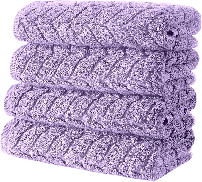 BAGNO MILANO Turkish Cotton Bath Towels, Hand Towels - Soft Plush Jacquard Collection Luxury Towels Set (Lilac, Hand Towel Set of 4)