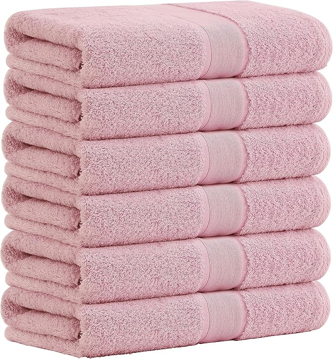 Aibaser Viscose from Bamboo and Cotton Bath Towels Set of 6-27x54 Inch Ultra Soft, Highly Absorbent Large Shower Towels for Bathroom, Spa & Gym (6 Piece Set) (Pink)