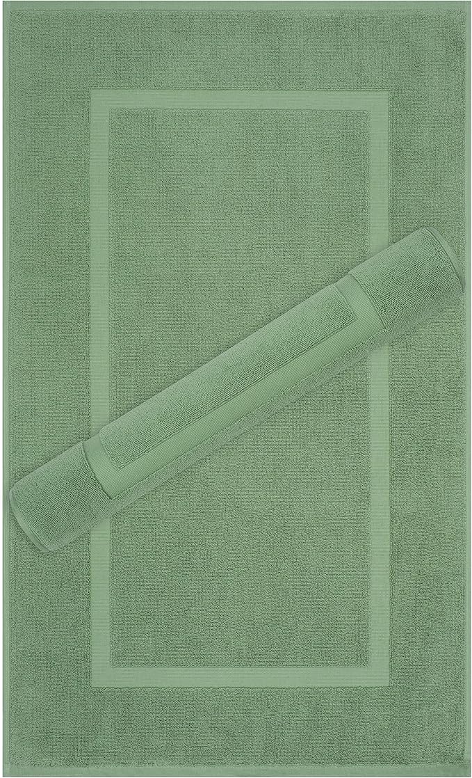 Cotton Paradise 100% Cotton Turkish Bathmat Set, Soft Absorbent Quick Dry, 2 Piece 20x34 Bathmat Floor Set, Sage Green