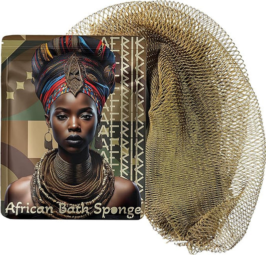African Net Sponge, Premium Authentic Exfoliating Body Scrubber, Extra Long Stretch Bath Sponge for Shower, Deep Exfoliating Washcloth for Smooth Skin, 1 Pack (Army Green)