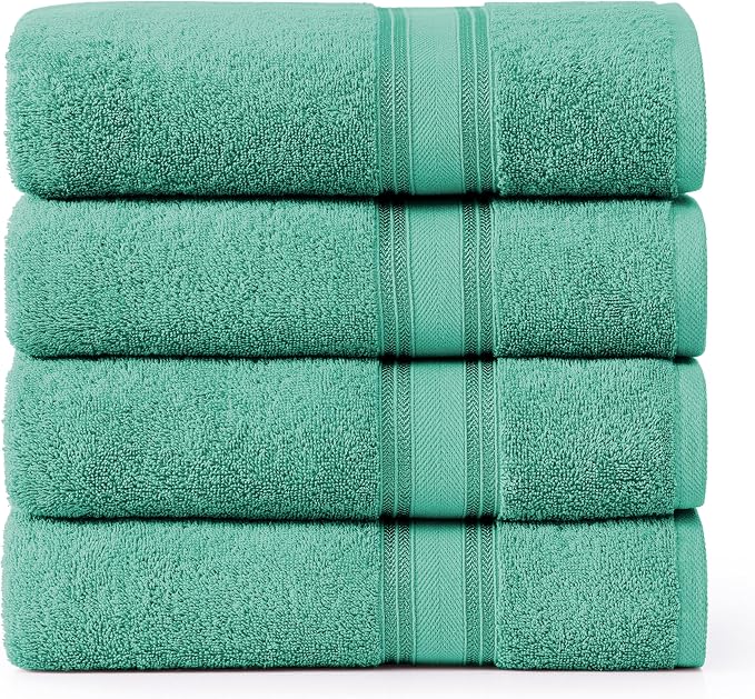 LANE LINEN Large Teal Cotton Bath Sheets, 4 Piece Set, Quick Dry, Super Soft Shower Towels, Highly Absorbent