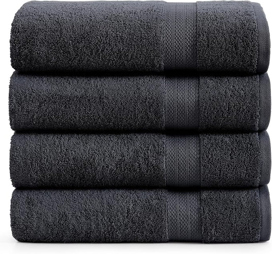 LANE LINEN 100% Luxury Cotton Bath Sheets Set of 4 (35"x66") - Ultra Soft & Fade Resistant, Quick Drying Extra Large Towel Sets - Highly Absorbent, Spa Quality Oversized Towels for Bathroom - Black