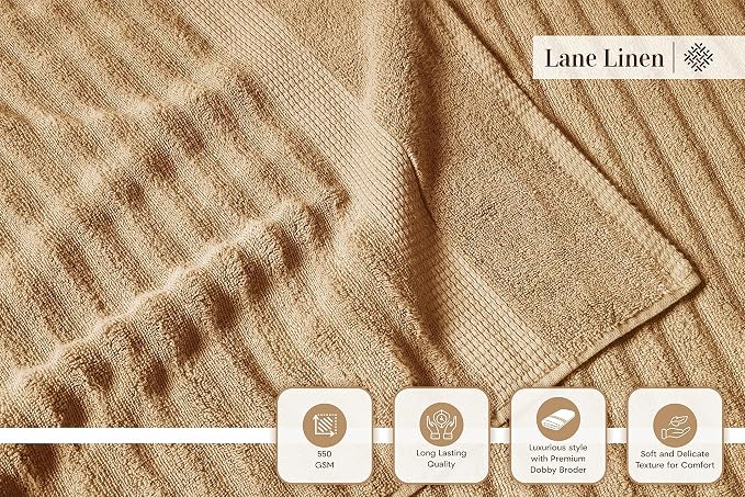 LANE LINEN Bathroom Towel Set 6 Piece - 100% Zero Twist Cotton - Super Soft & Highly Absorbent - 2 Bath, 2 Washcloths, 2 Hand Towels for Bathroom - Fade Resistant, Durable with a Luxury Look - Taupe