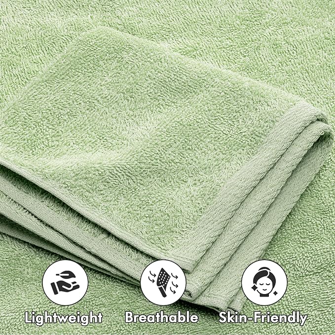 Bath Towels Set of 8 – 100% Cotton (Light Green) Bathroom Towel Set Bale Includes 2 Bath, 2 Hand, 4 Face Towels – Soft, Absorbent & Quick Dry Towel for Bathroom, Spa, Kitchen, Hotel Use