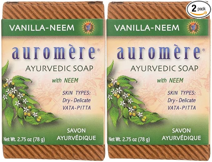 Auromere Ayurvedic Bar Soap, Vanilla Neem - Eco Friendly, Handmade, Vegan, Cruelty Free, Natural, Non GMO (2.75 oz), 2 pack