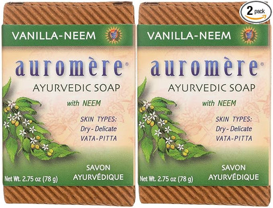 Auromere Ayurvedic Bar Soap, Vanilla Neem - Eco Friendly, Handmade, Vegan, Cruelty Free, Natural, Non GMO (2.75 oz), 2 pack