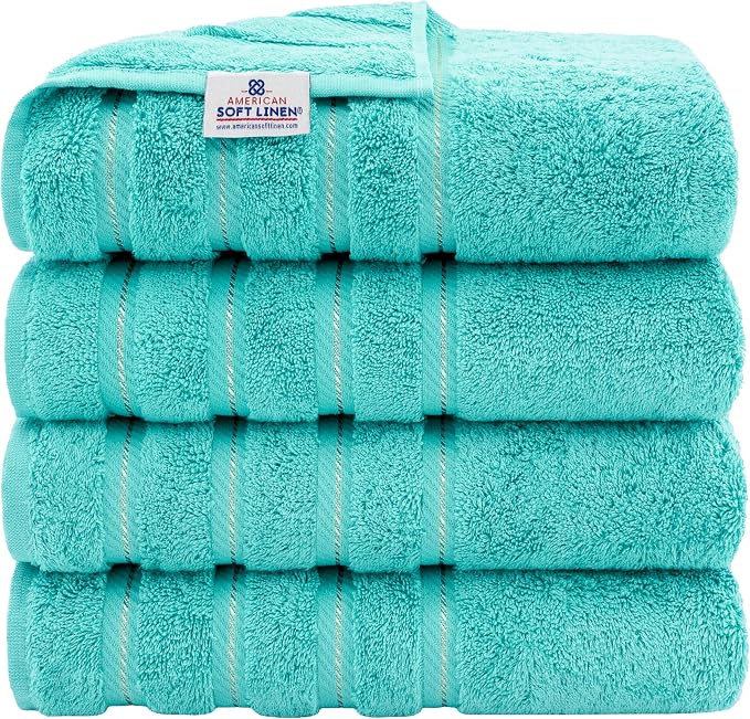 American Soft Linen 100% Cotton Luxury Turkish Towels, 4 PC Bath Towel Set | Soft Absorbent Quick Dry OEKO Tex Standard 100 Certificated Durable Machine Washable Breathable Premium Hotel Quality