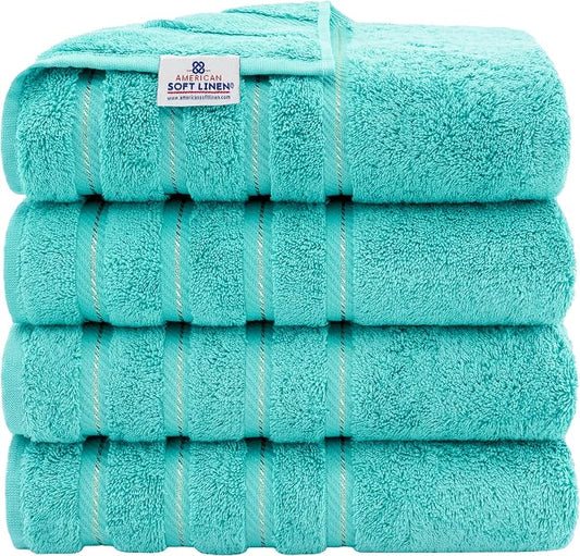 American Soft Linen 100% Cotton Luxury Turkish Towels, 4 PC Bath Towel Set | Soft Absorbent Quick Dry OEKO Tex Standard 100 Certificated Durable Machine Washable Breathable Premium Hotel Quality