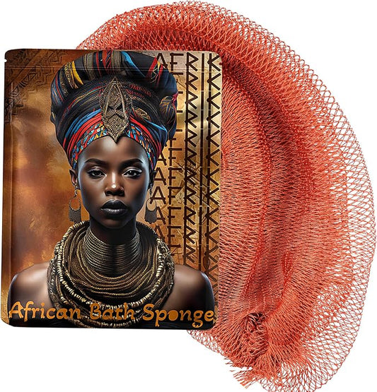 African Net Sponge, Premium Authentic Exfoliating Body Scrubber, Extra Long Stretch Bath Sponge for Shower, Deep Exfoliating Washcloth for Smooth Skin, 1 Pack (Burnt Orange)