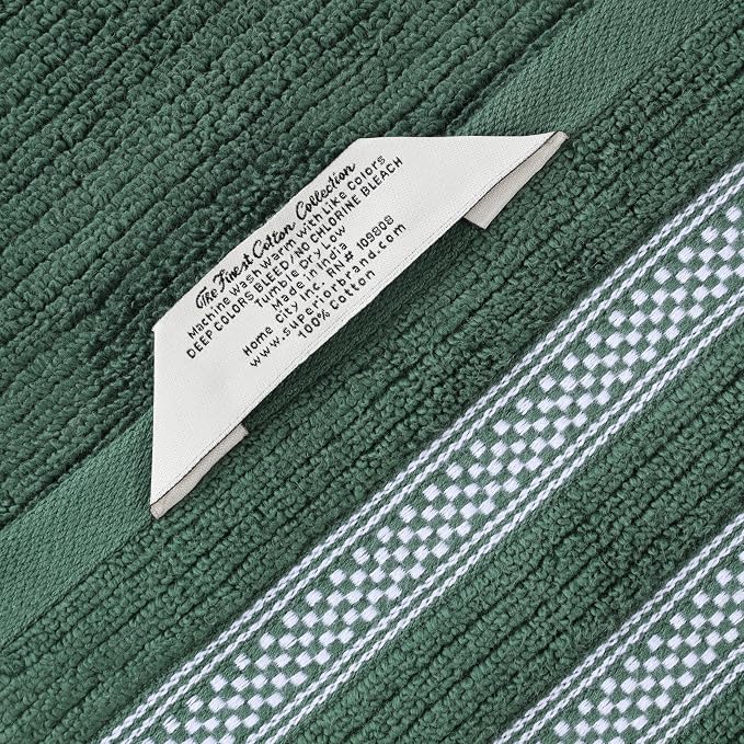 Superior Cotton 9-Piece Towel Set, Zero Twist, Ribbed Geometric, Bathroom Essentials, Shower, Spa, Luxury Plush Soft Absorbent Towels, Includes 3 Bath, 3 Hand, 3 Washcloth/Face Towels, Forest Green