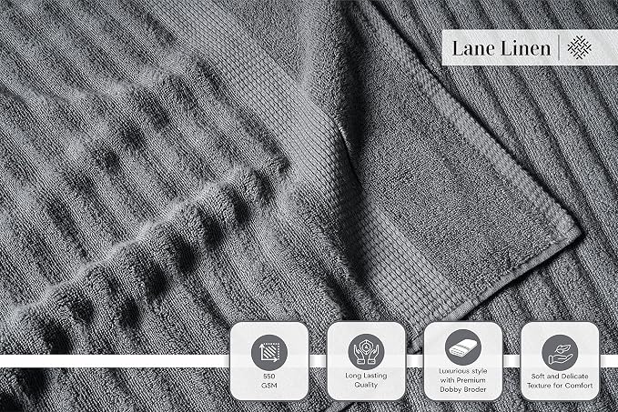 LANE LINEN Towels Set - 6 Piece Cotton Towels for Bathroom - Super Soft, Durable & Highly Absorbent - 2 Bath, 2 Washcloths, 2 Hand Towels - Oeko TEX Certified, Zero Twist Tech & Hotel Quality - Grey