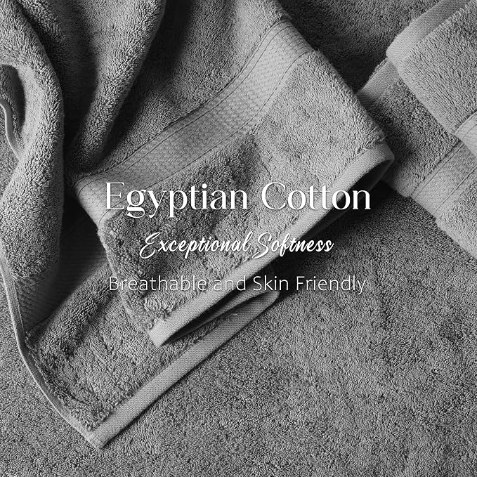 SUPERIOR Egyptian Cotton Ultra Plush & Absorbent, 6 Piece Set, Charcoal | Quick Dry, Soft Luxury Towel Set, Bath Essentials, Guest Bath, Spa, 2 Bath, 2 Hand, 2 Face Towels, Madeline Towels