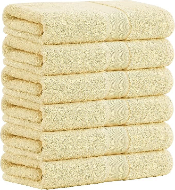 Aibaser Viscose from Bamboo and Cotton Bath Towels Set of 6-27x54 Inch Ultra Soft, Highly Absorbent Large Shower Towels for Bathroom, Spa & Gym (6 Piece Set) (Yellow)