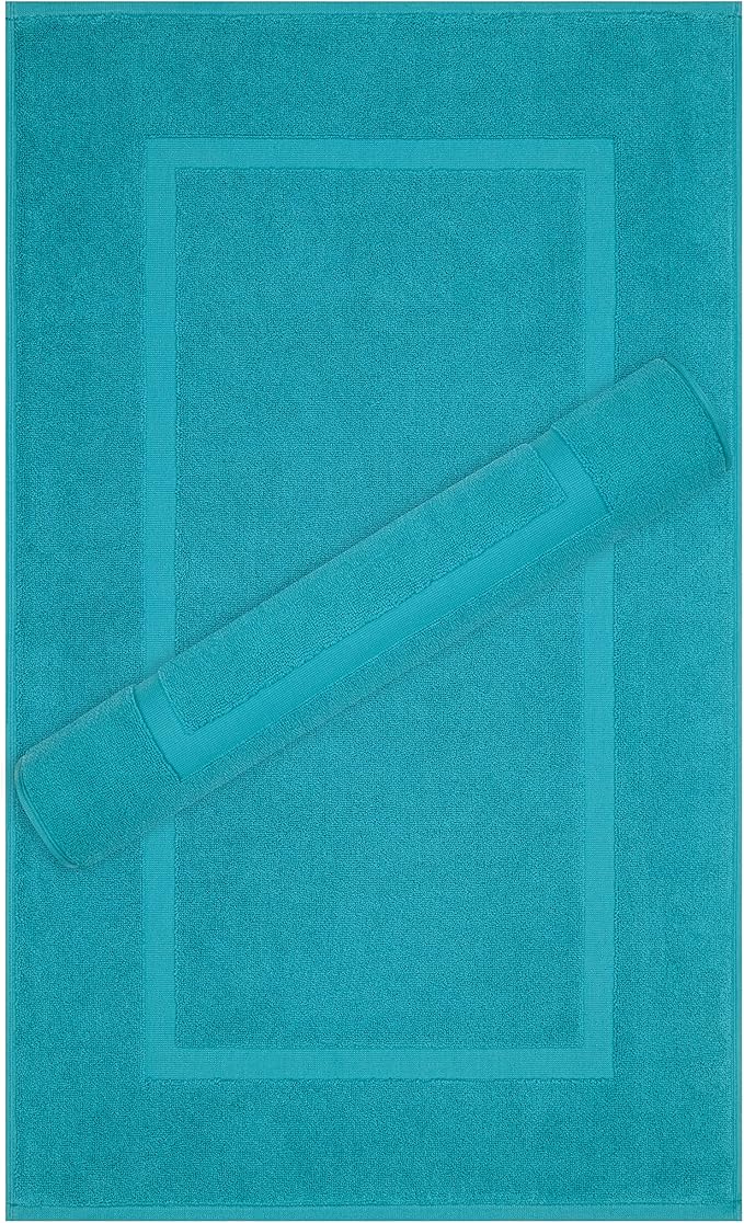 Cotton Paradise 100% Cotton Turkish Bathmat Set, Soft Absorbent Quick Dry, 2 Piece 20x34 Bathmat Floor Set, Ocean Aqua