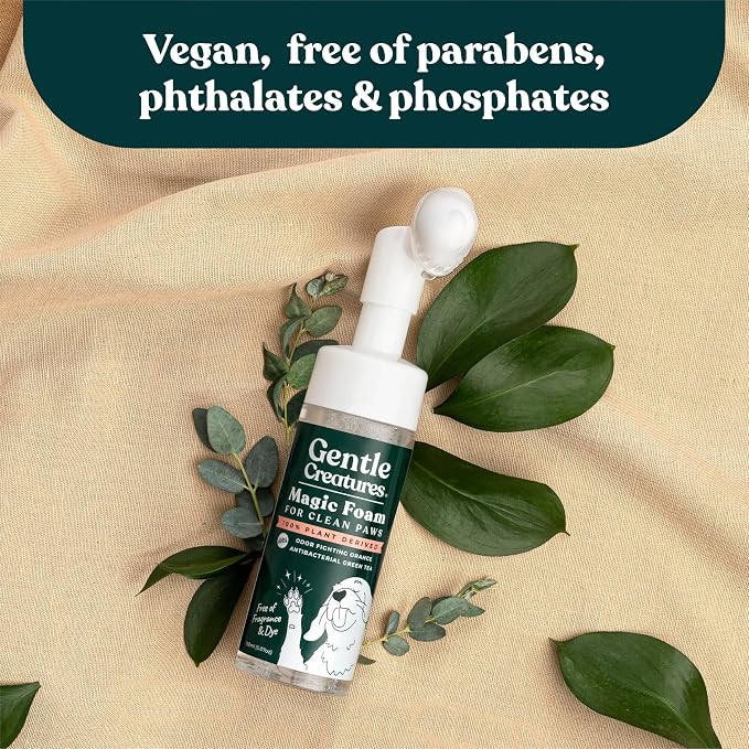 GENTLE CREATURES Magic Foam - Refill - Sulfate-Free, Waterless Shampoo Paw Cleaner for Dogs, Cats, Pets - Dry Shampoo, Foot Cleaner Brush - with Orange, Odor Control Wash - Good for Puppy
