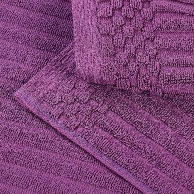 Cotton 2-Piece Solid and Ribbed Bath Towel Set, Bath Towels- 27" x 54", Plum by Superior