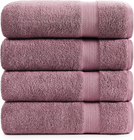 LANE LINEN Premium Bath Towels Set of 4 (28"x54") - 100% Ring Spun Cotton Bathroom Towel 4 Pack - Quick Drying, Super Soft, Durable & Absorbent Large Towels Set - Oeko Tex Certified - Wistful Mauve