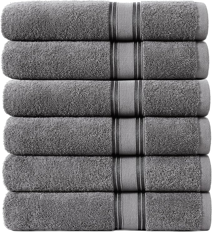 LANE LINEN Luxury Bath Towels Set of 6 (24" x 48") - 100% Cotton, Quick Dry, Soft Bathroom Towels - Cool Grey