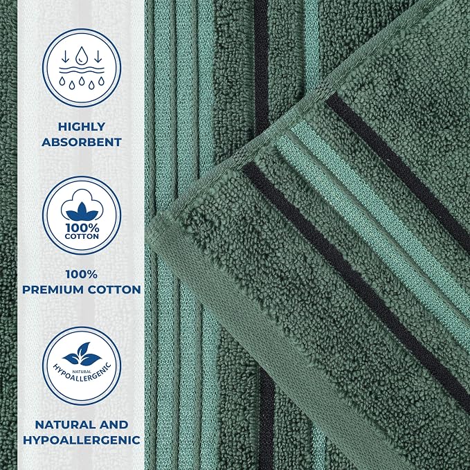 Superior Cotton 6 Piece Towel Set, 2 Bath, 2 Hand, 2 Washcloth/Face Towels, Quick Dry, Home Essentials, Shower, Spa, Luxury Plush Soft Absorbent Towels, Zero-Twist, Solid, Forest Green